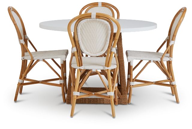 Greenwich Two-tone Round Table & 4 Rattan Chairs (2)