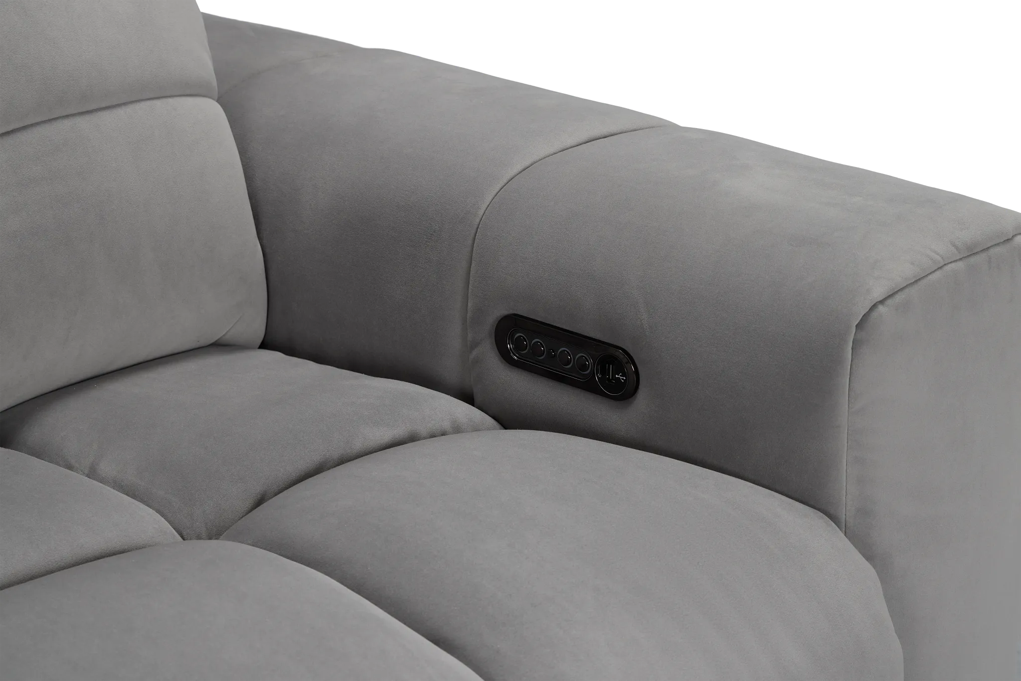 Gemma Light Gray Velvet Power Chaise Sofa