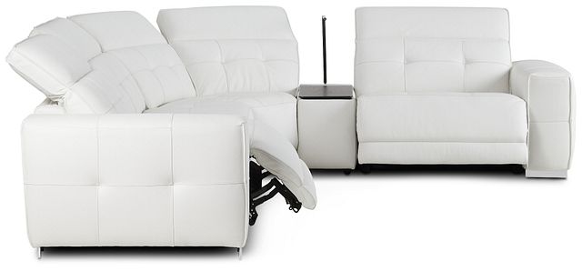 Reva White Leather Small Dual Power Reclining Two-arm Sectional