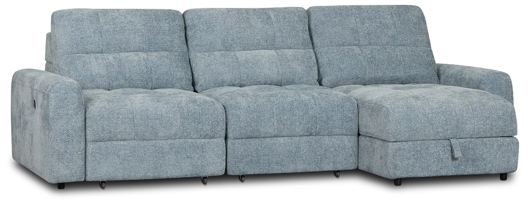 Hendrix Light Blue Fabric Right Dual Power Extension Chaise Sectional