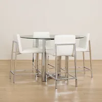 Amalfi White Glass High Table & 4 Upholstered Barstools