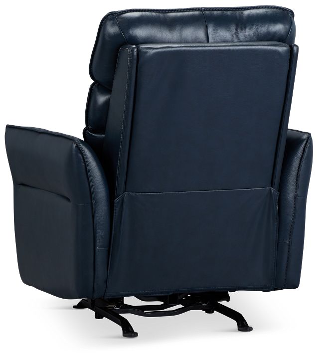 Preston Dark Blue Lthr/vinyl Power Recliner With Heat And Massage