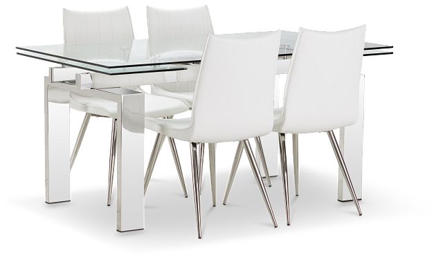 Wynwood Metal Rect Table & 4 White Upholstered Chairs