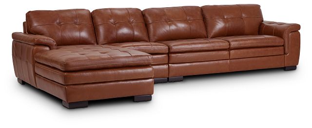 Braden Medium Brown Leather Left Chaise Sectional