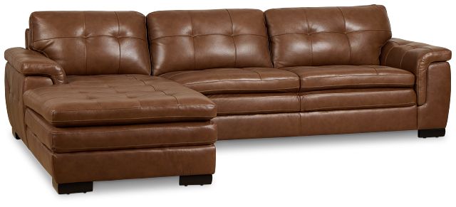 Braden Medium Brown Leather Left Chaise Sectional