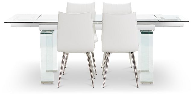 Wynwood Glass Rect Table & 4 White Upholstered Chairs (3)