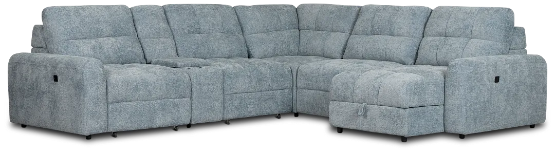 Hendrix Light Blue Fabric Small Dual Power Right Extension Chaise Sectional