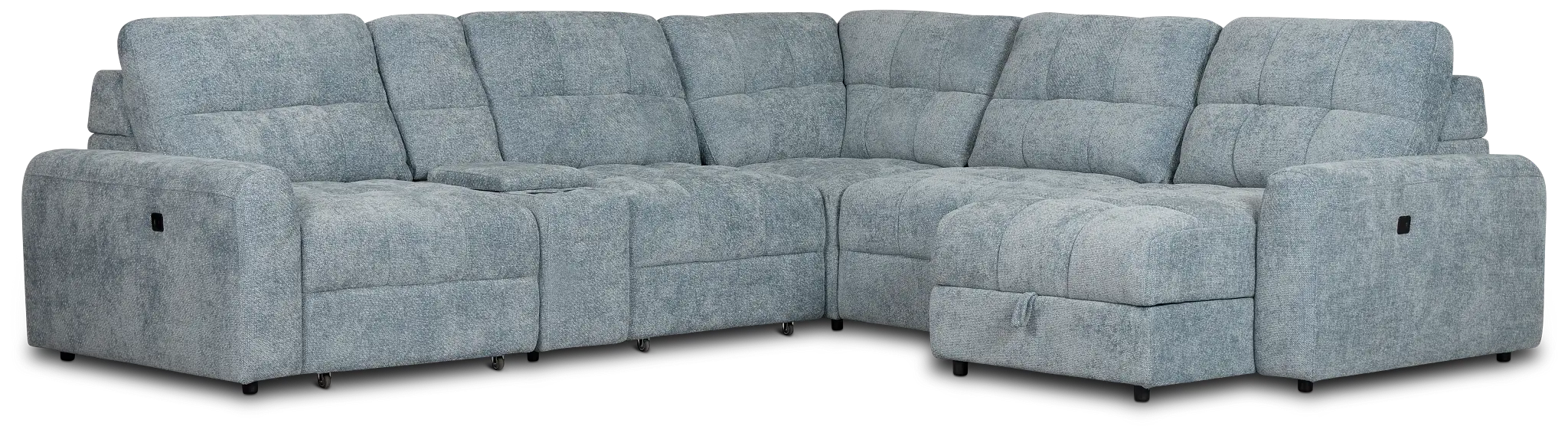 Hendrix Light Blue Fabric Small Dual Power Right Extension Chaise Sectional Hendrix Light Blue Fabric Small Dual Power Right Extension Chaise Sectional