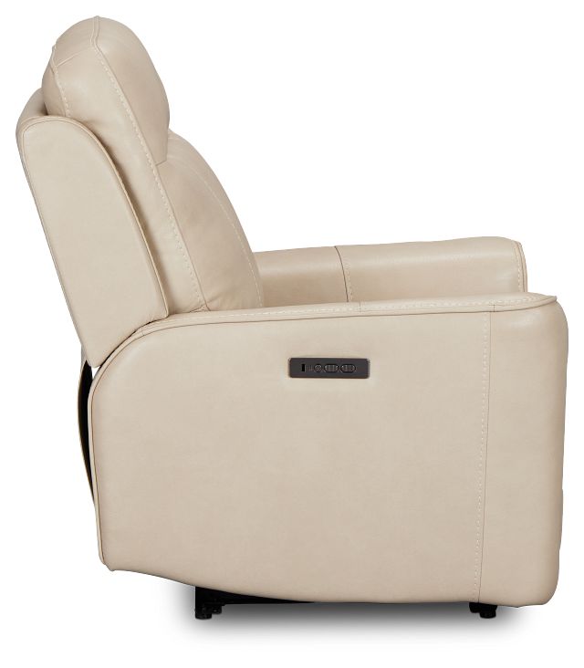 Benji Light Beige Lthr/vinyl Zero Gravity Power Recliner W/headrest