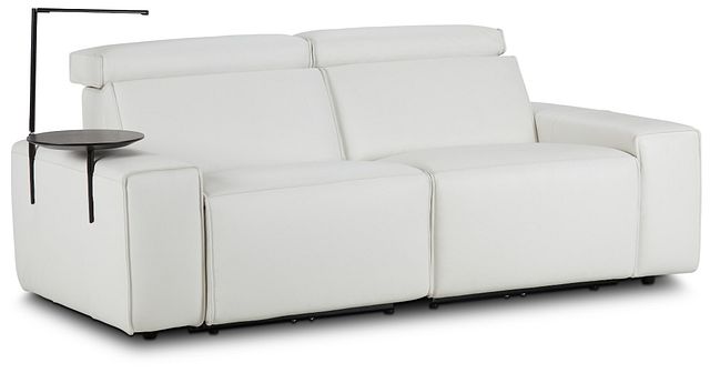 Carmelo White Leather Power Reclining Sofa With Left Table