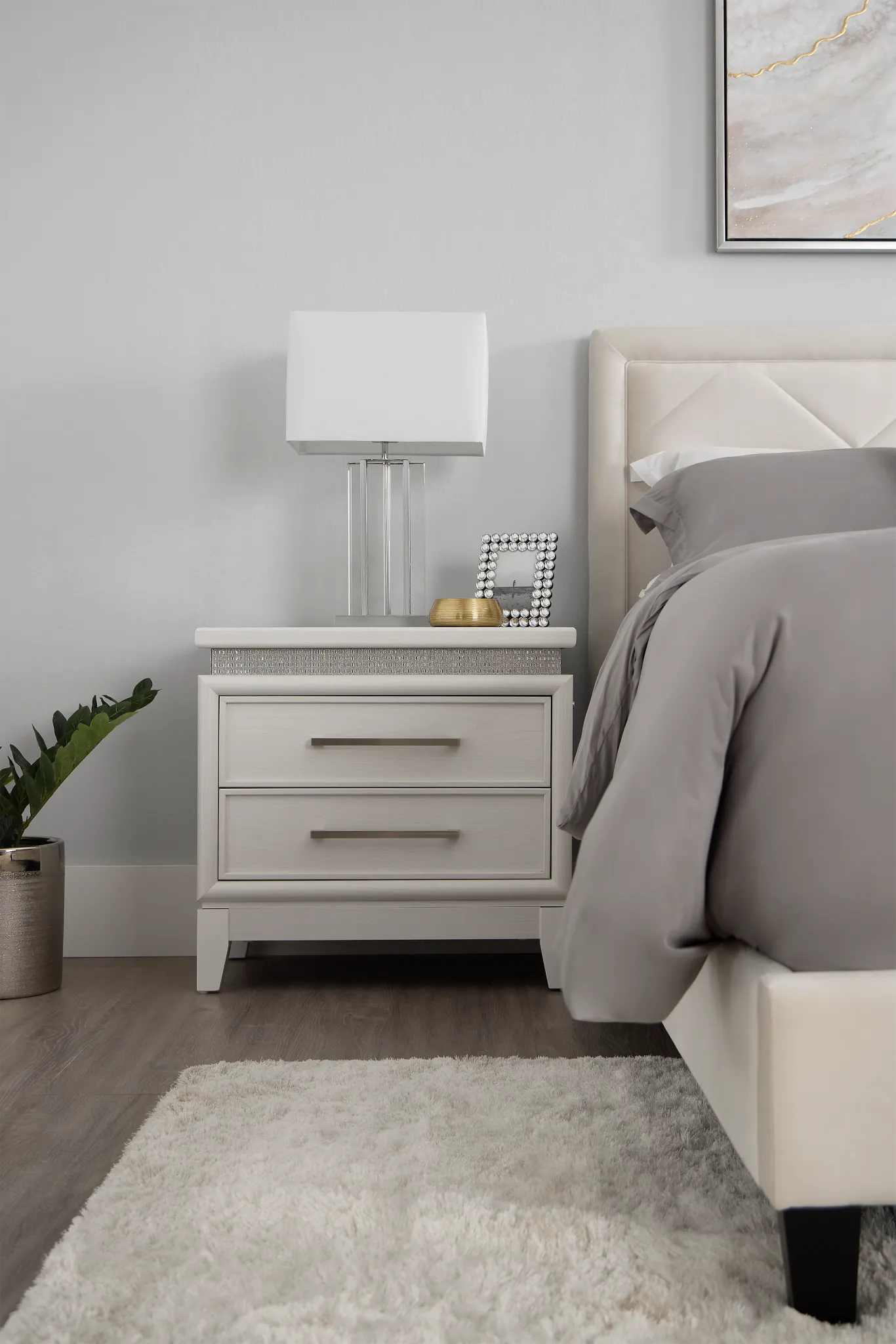 Alessandria White Lighted Nightstand