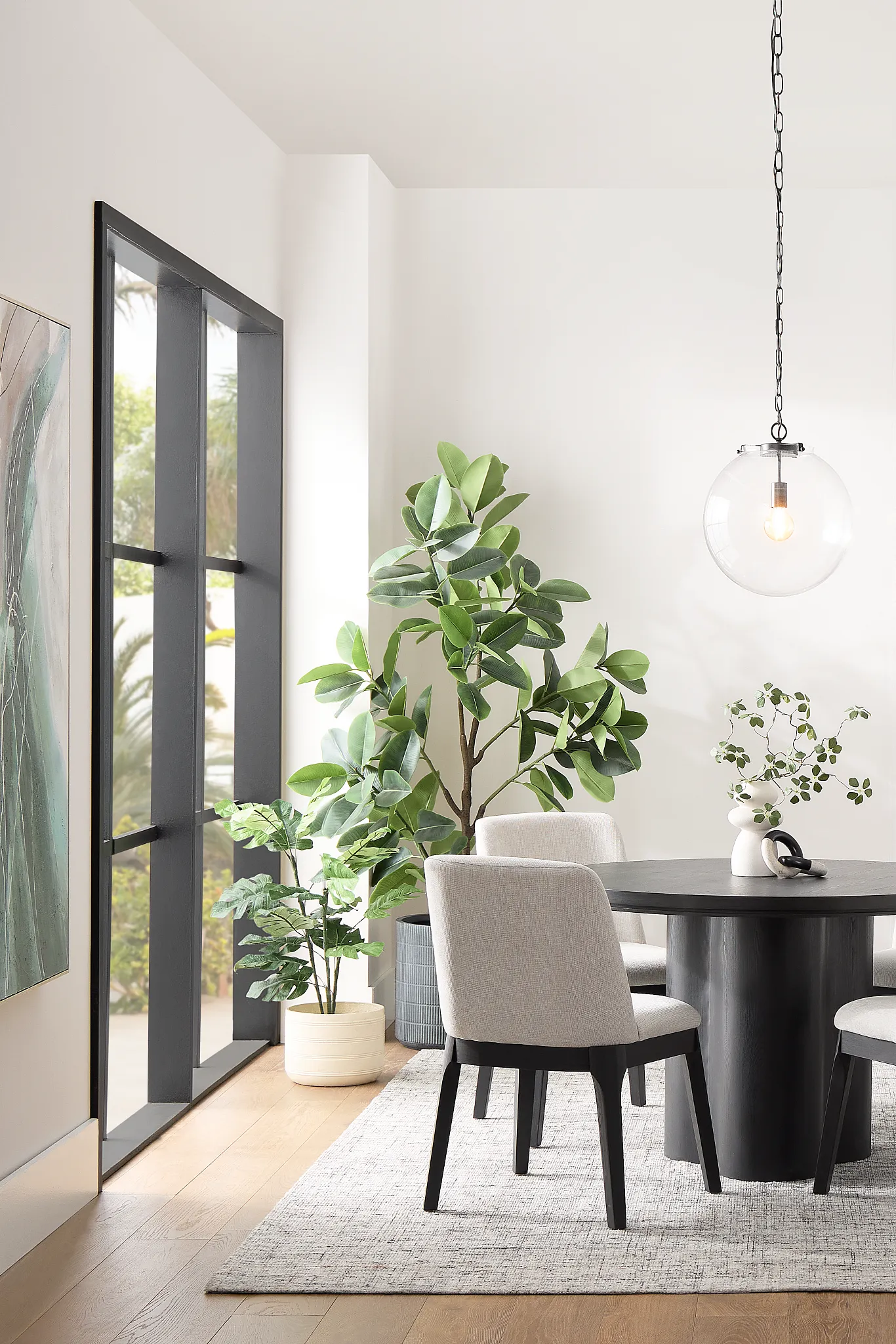 Emory Black Round Table & 4 Upholstered Chairs