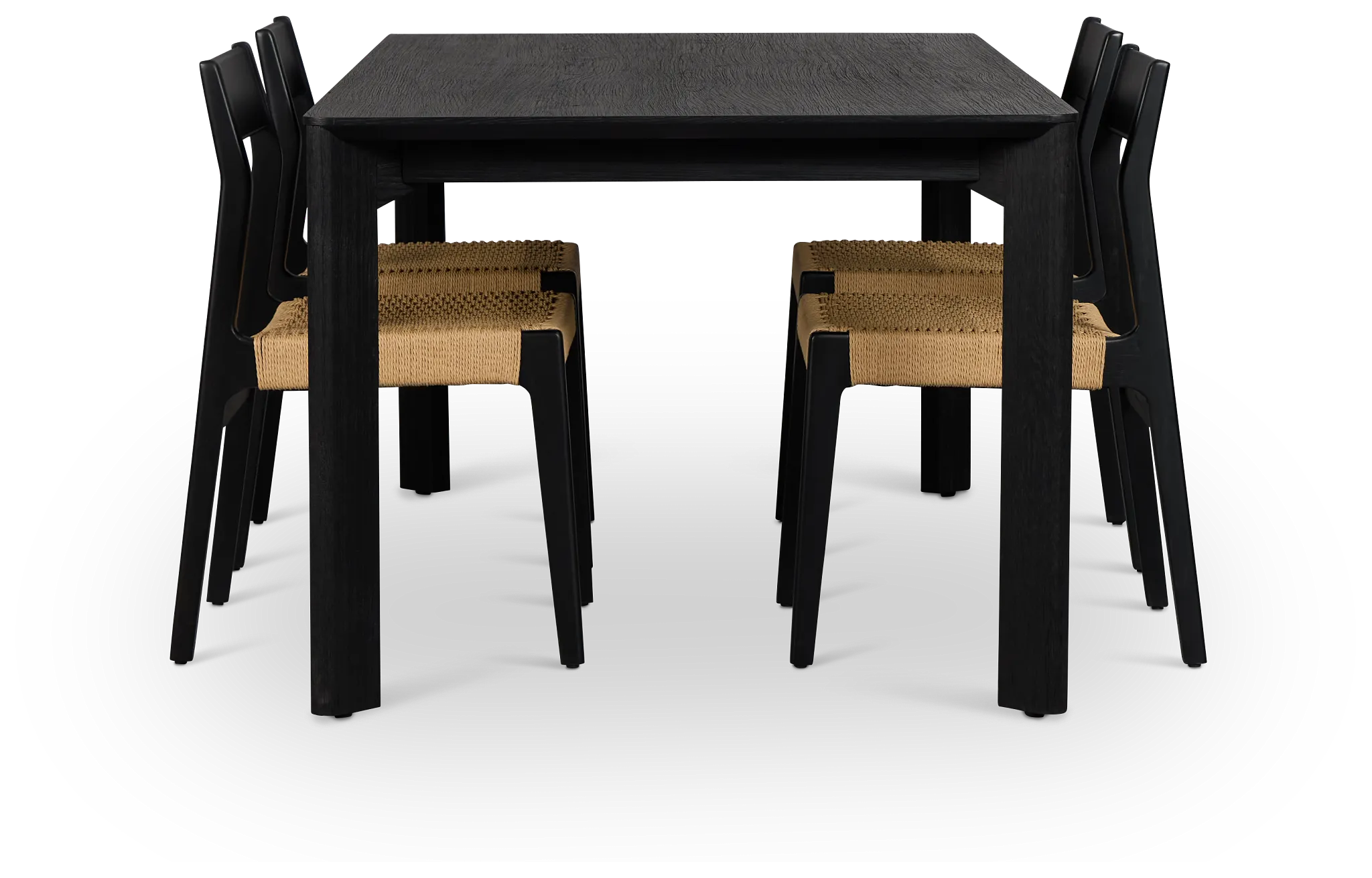 Santorini Black Rect Table & 4 Woven Chairs