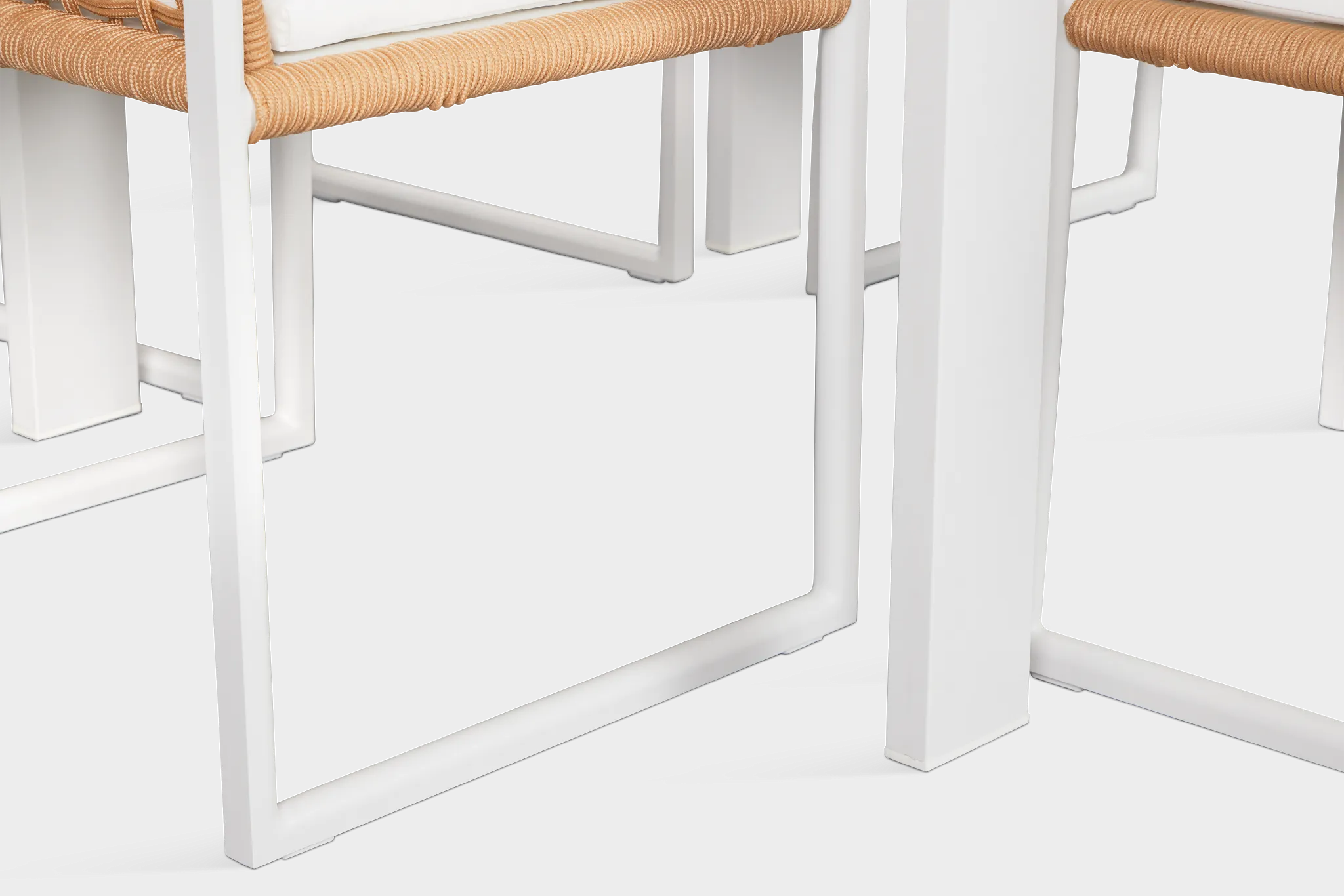 Sunrise White 35" Square Table & 4 Teak Arm Chairs