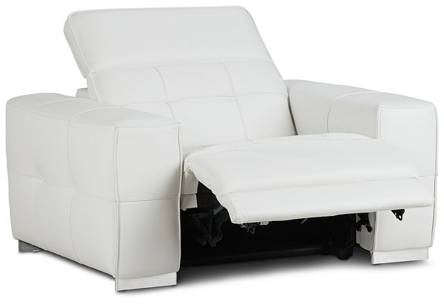Reva White Leather Power Recliner With Power Headrest (2)