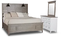 Heron Cove Light Tone Storage Panel Lighted Bedroom With Two-tone Cases