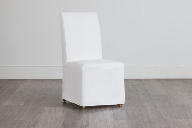 Destination White Long Slipcover Chair With Light Tone Leg