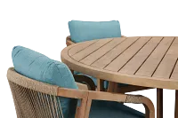 Laguna Light Tone Round Table & 4 Teal Cushioned Chairs