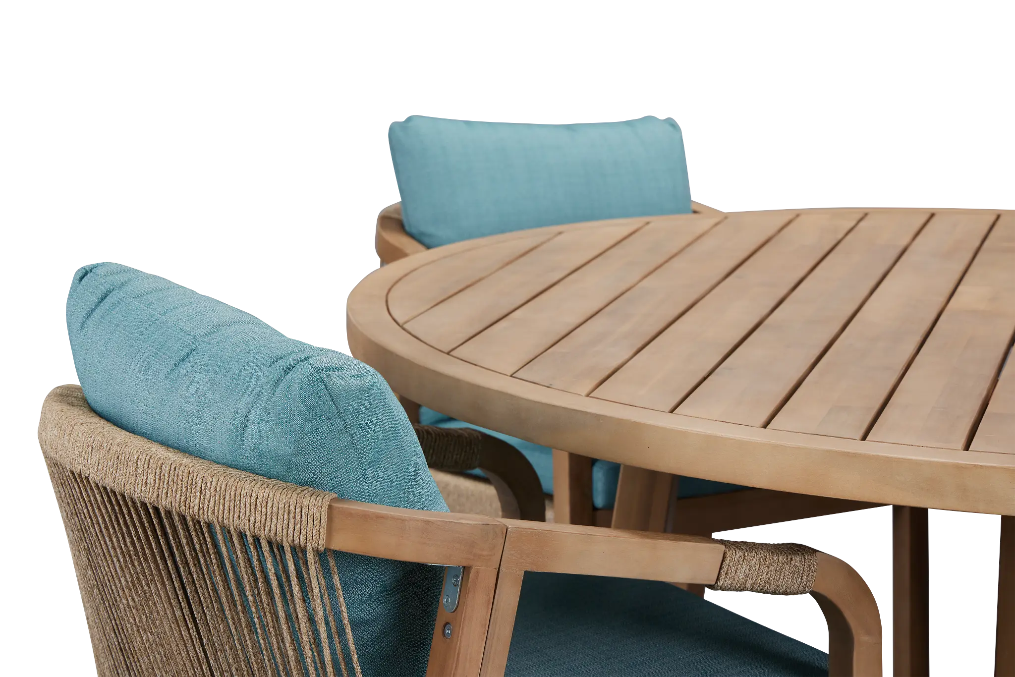 Laguna Light Tone Round Table & 4 Teal Cushioned Chairs Laguna Light Tone Round Table & 4 Teal Cushioned Chairs