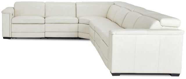 Ainsley White Leather Large Dual Power Reclining Two-arm Sectional