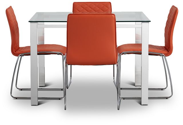 Skyline Orange Square Table & 4 Metal Chairs