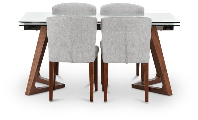 Fresno Glass Lt Gray Rectangular Table & 4 Upholstered Chairs (2)