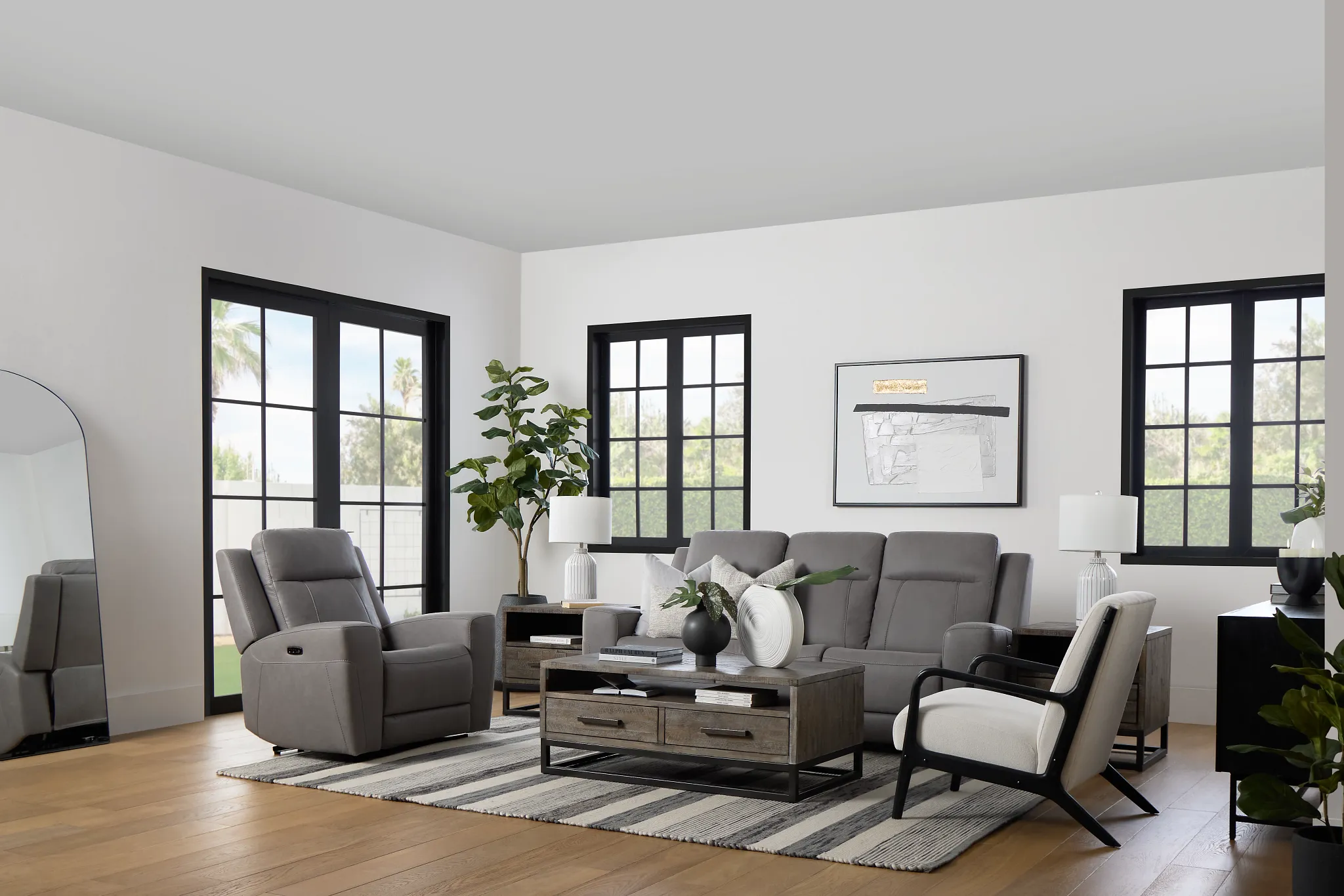 Colton Light Gray Micro Power Reclining Sofa W/ Power Headrest