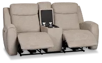 Walker Beige Fabric Power Reclining Console Loveseat W/ Power Headrest