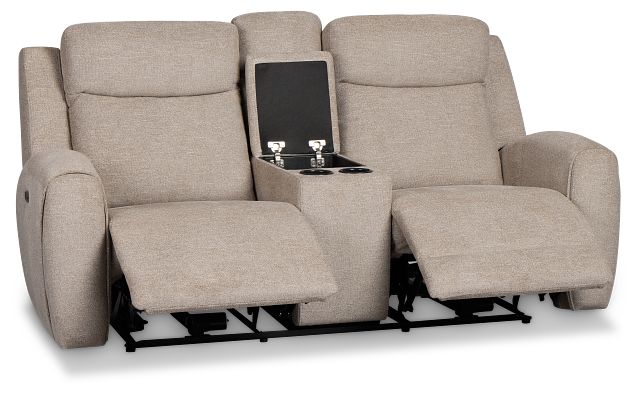 Walker Beige Fabric Power Reclining Console Loveseat W/ Power Headrest