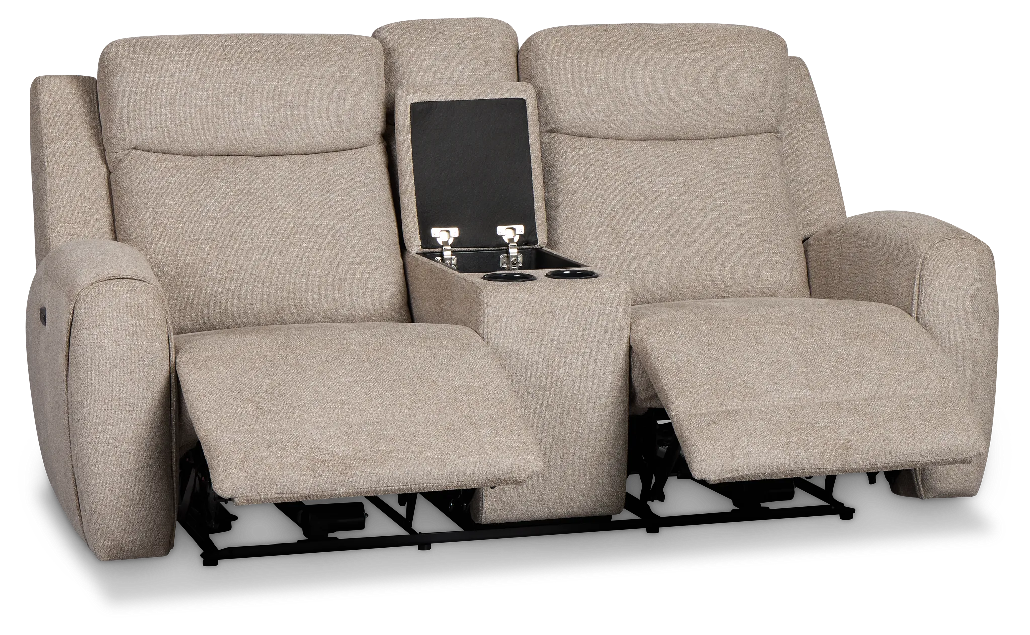 Walker Beige Fabric Power Reclining Console Loveseat W/ Power Headrest