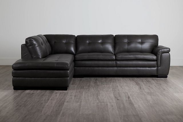 Braden Dark Gray Leather Small Left Bumper Sectional