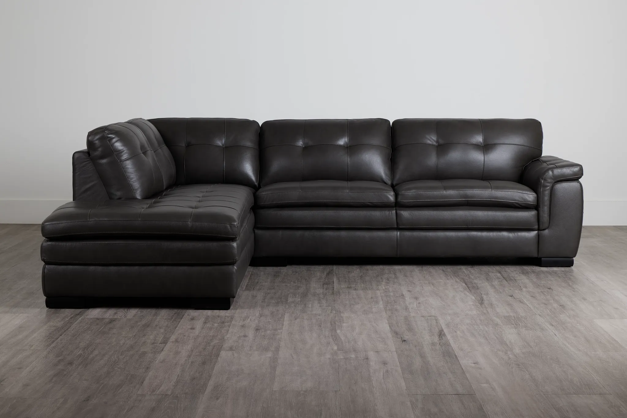 Braden Dark Gray Leather Small Left Bumper Sectional