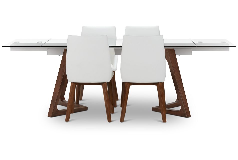 Fresno Glass White Rectangular Table & 4 Upholstered Chairs