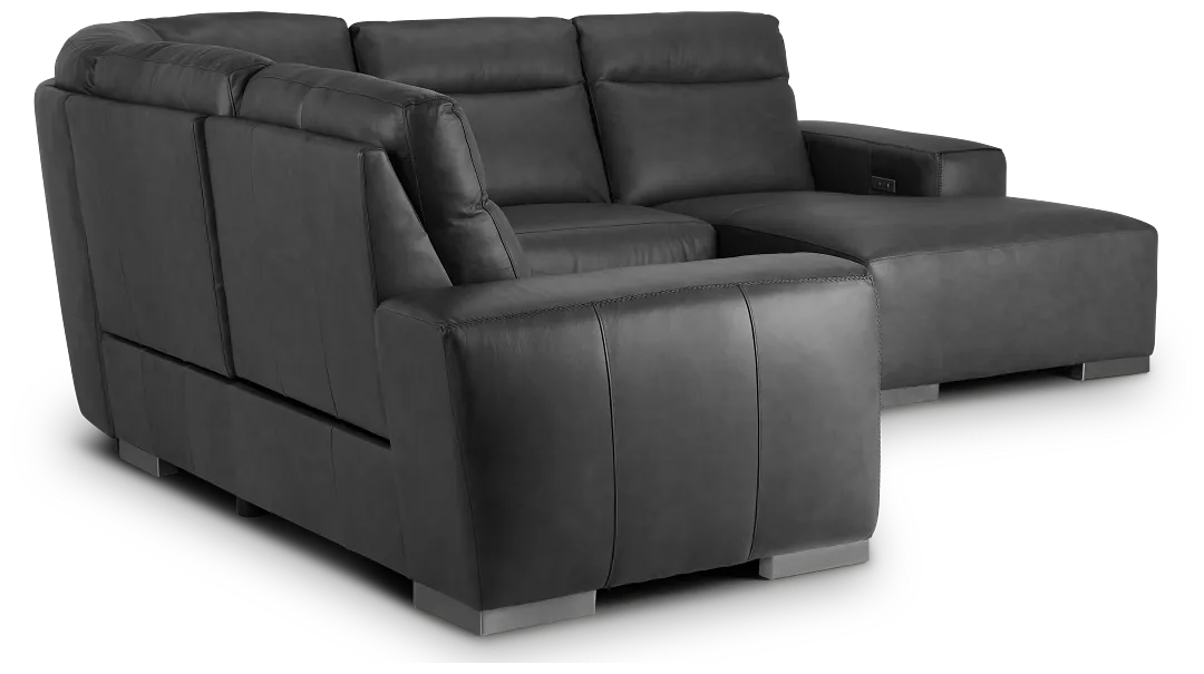 Elba Dark Gray Leather Medium Dual Power Right Chaise Sectional