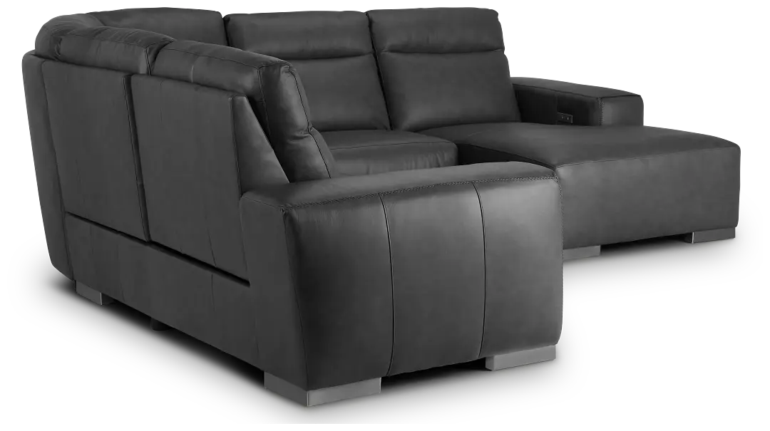 Elba Dark Gray Leather Medium Dual Power Right Chaise Sectional Elba Dark Gray Leather Medium Dual Power Right Chaise Sectional