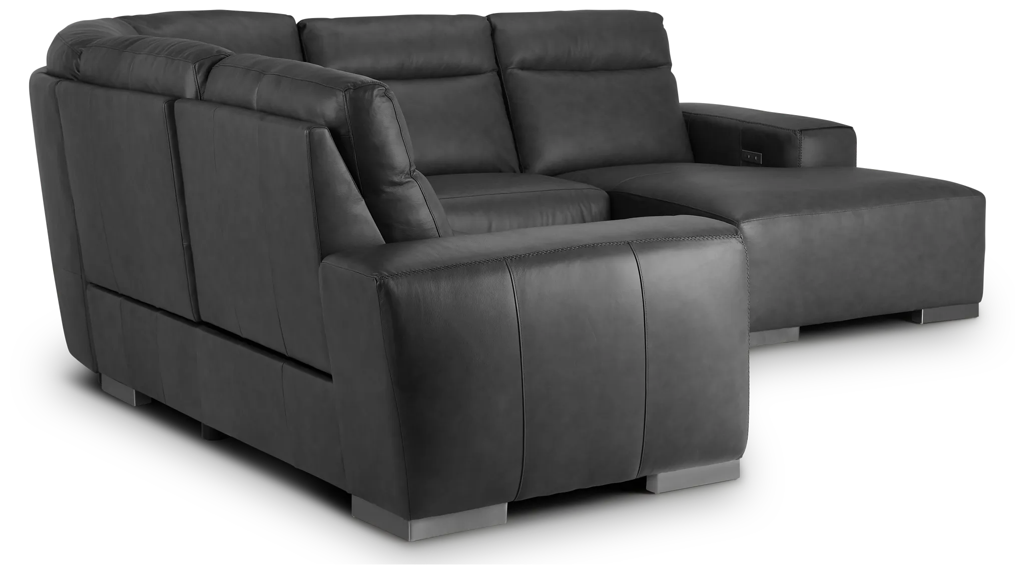 Elba Dark Gray Leather Medium Dual Power Right Chaise Sectional