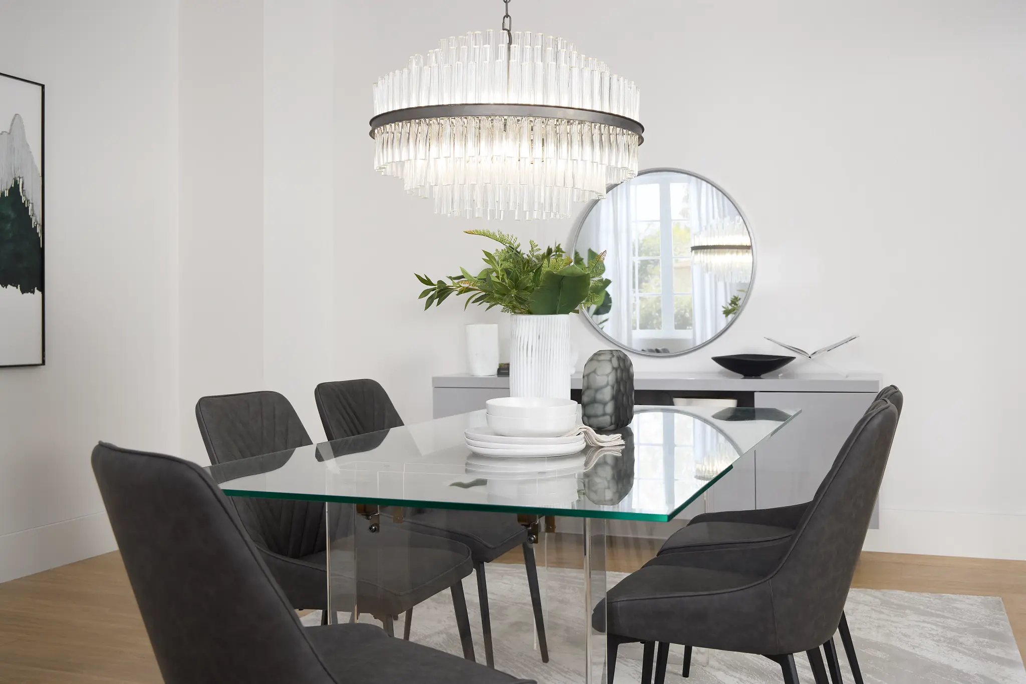 Avondale Glass Rect Table With 6 Upholstered Side Chairs Avondale Glass Rect Table With 6 Upholstered Side Chairs