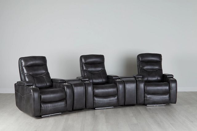 Slater Gray Micro Triple Power Reclining Home Theater Seating