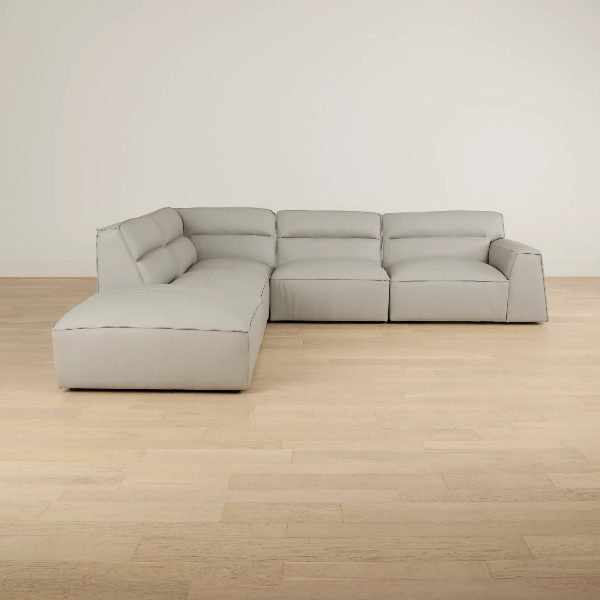 Blanca Gray Leather 5-piece Bumper Sectional