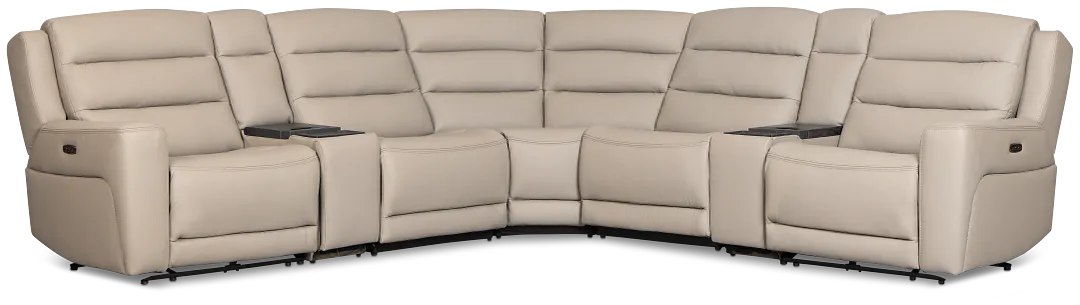 Wilder Taupe Leather Large Dual Power Sectional W/refrigerated Console