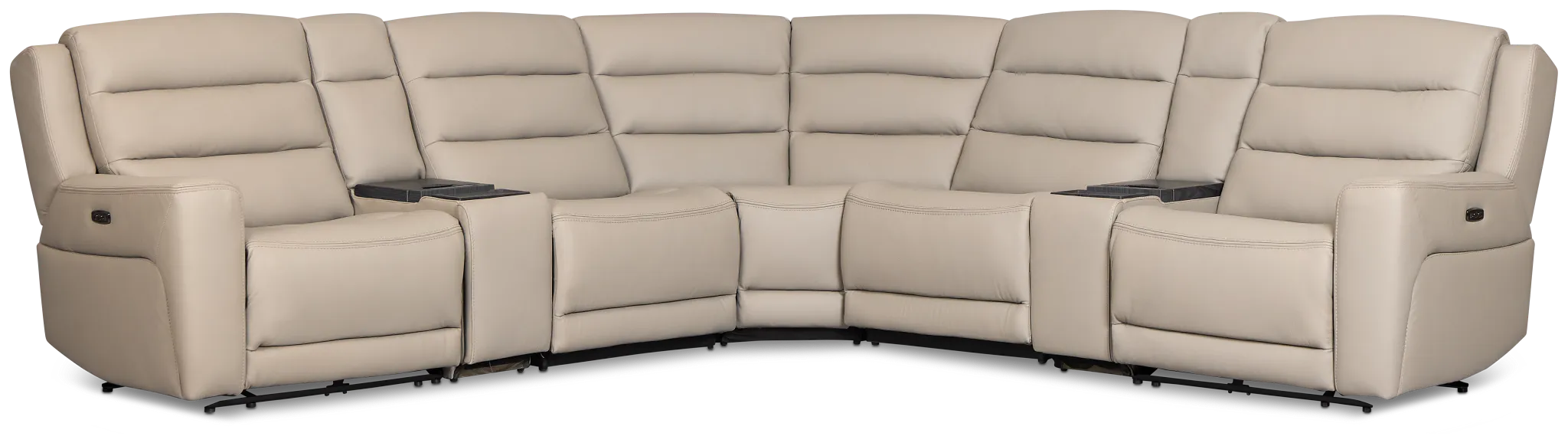 Wilder Taupe Leather Large Dual Power Sectional W/refrigerated Console
