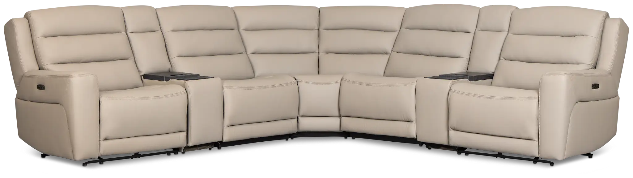 Wilder Taupe Leather Large Dual Power Sectional W/refrigerated Console Wilder Taupe Leather Large Dual Power Sectional W/refrigerated Console