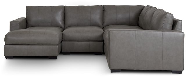 Dawkins Gray Leather Medium Left Chaise Sectional (2)