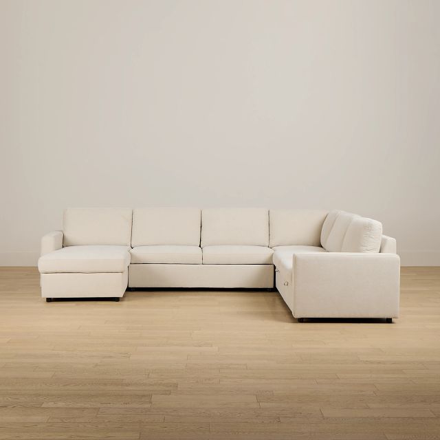 Addie Beige Fabric Medium Left Chaise Storage Sleeper Sectional