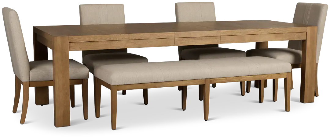 Tahoe Light Tone Rect Table With 4 Upholstered Side Chairs & Bench Tahoe Light Tone Rect Table With 4 Upholstered Side Chairs & Bench