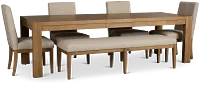 Tahoe Light Tone Rect Table With 4 Upholstered Side Chairs & Bench