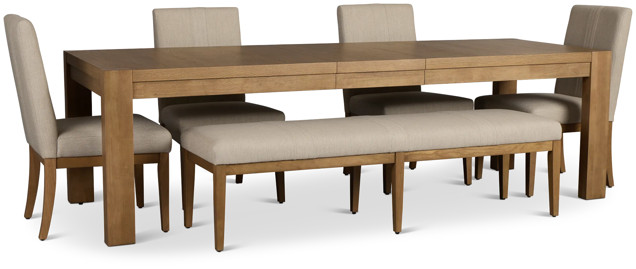 Tahoe Light Tone Rect Table With 4 Upholstered Side Chairs & Bench