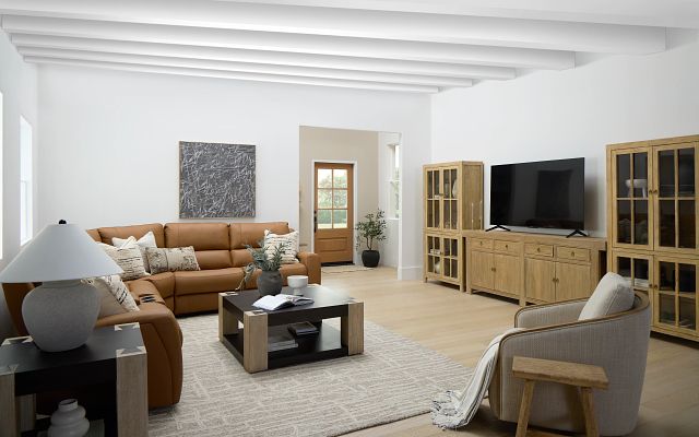 Summit Light Brown Lthr/vinyl Medium Triple Power 2-arm Sectional
