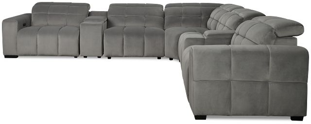 Gemma Light Gray Velvet Large Dual Power Left Chaise Sectional