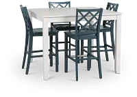 Edgartown White Square High Table & 4 Navy Wood Barstools